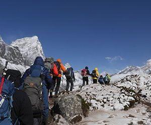 Vandring på hög höjd i Himalaya mot Everest Base Camp